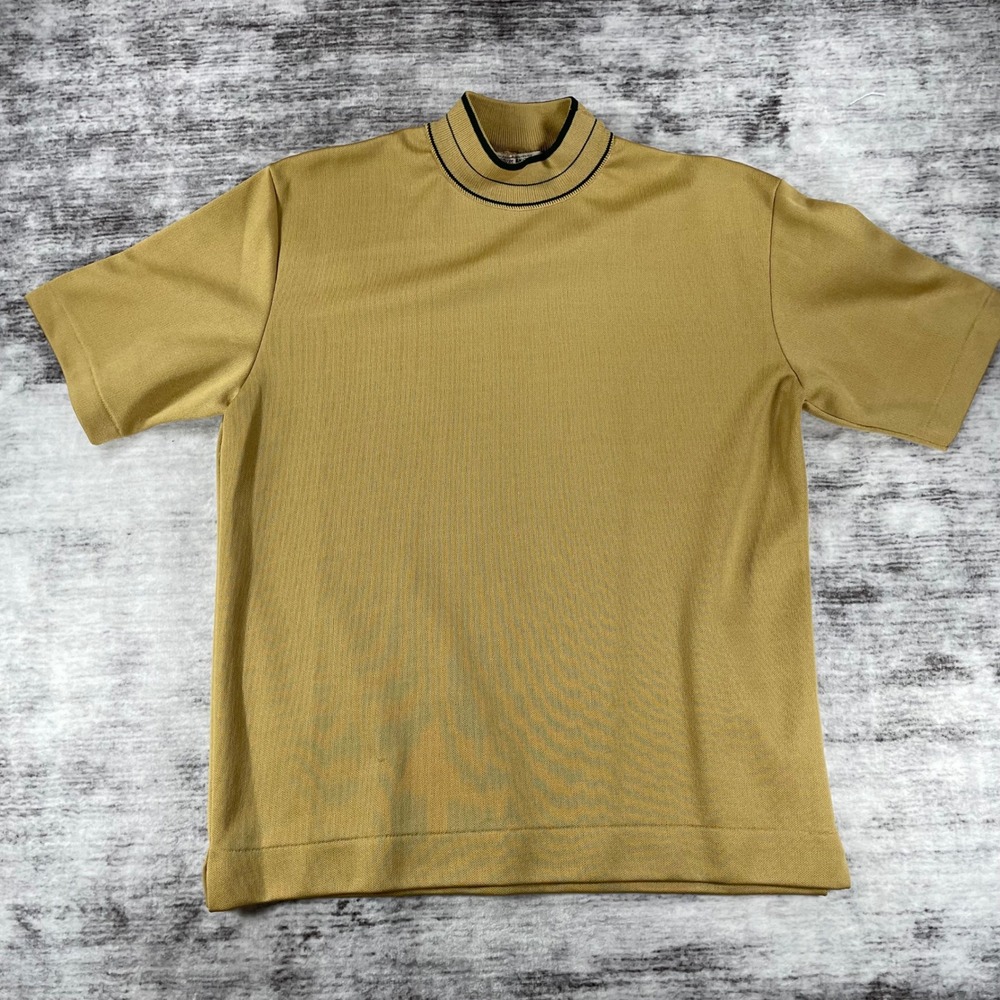 Vintage Lord Jeff Jefftron Mens Medium Mock Neck Short Sleeve Double Knit Tan